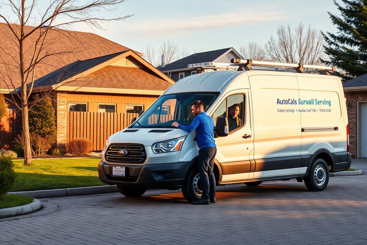 Mobile auto glass service van at a home in Vaughan